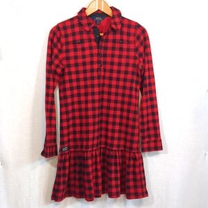 Polo Ralph Lauren Girls Buffalo Check Plaid Red Black Dress Size XL (16) EUC